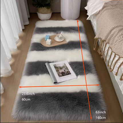 Long Plush Color Block Mat, Luxurious Soft Faux Fur Mat, Fluffy and Cozy,