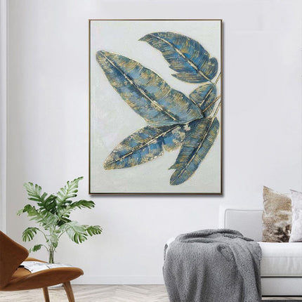 Handmade Oil Painting Canvas Wall Art Decoration Green Plants Abstract Texture Golden And Green Banana Leaves For Home Living Room Decor Rolled Frameless Unstretched Painting