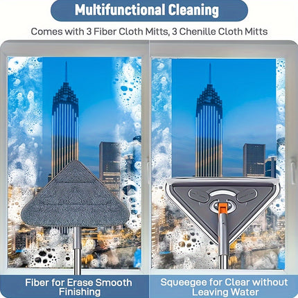 Mop With Handle Adjustable Ceiling Cleaning Mop With 6 Replaceable Mop Cloth, 360° Rotating