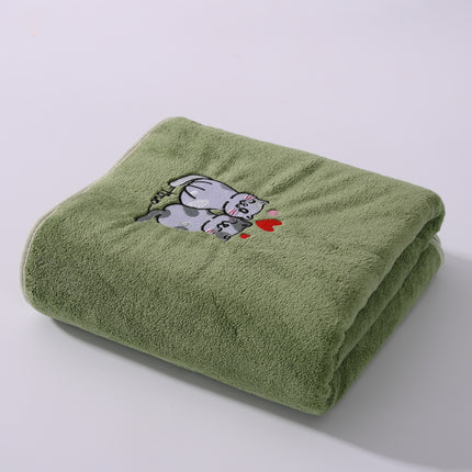 2pcs Cartoon Cat Embroidery Towel Set, Super Absorbent Coral Fleece, Soft & Comfortable
