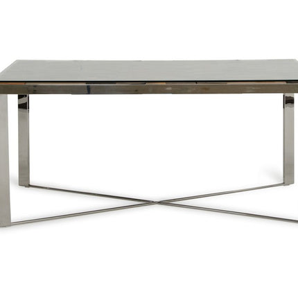 80" Clear And Silver Solid Wood And Stainless Steel Trestle Base Dining Table