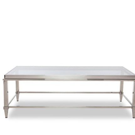 55" Clear and Silver Glass And Steel Coffee Table