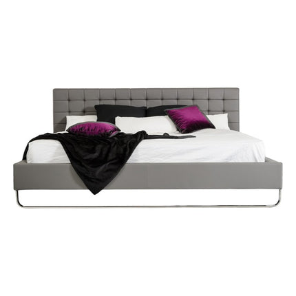 Gray Tufted Faux Leather Upholstered King Sleigh Bed