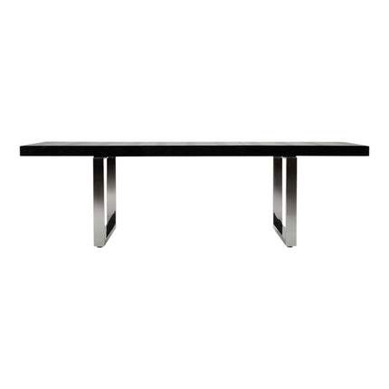 71" Black and Silver Wood and Stainless Steel Removable Leaf Sled Base Extendable Dining Table