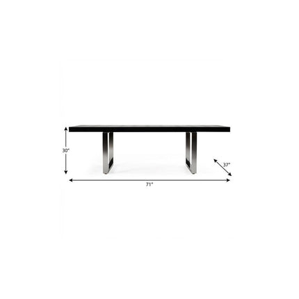 71" Black and Silver Wood and Stainless Steel Removable Leaf Sled Base Extendable Dining Table