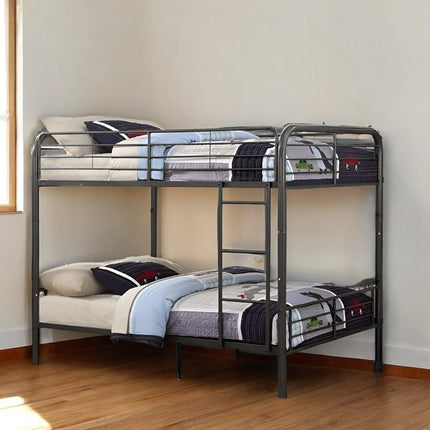 79" X 57" X 65" Dark Brown Metal Tube Full Over Full Bunk Bed