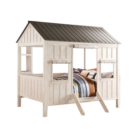 Pink and White Wood Full Bed Frame