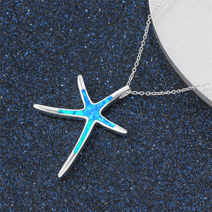 All-match clavicle chain blue starfish pendant opal necklace
