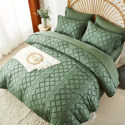 7pcs Boho Diamond Stripe Comforter And Sheet Set, Soft, Lightweight, Breathable