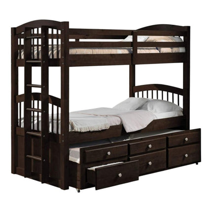 Espresso Twin Over Twin Solid Wood Bunk Bed With Trundle And Storage