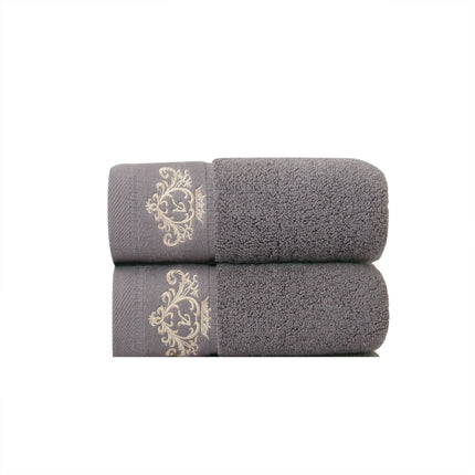 1pc Premium Embroidered Crown Towel - Soft, Absorbent, Non-Fade Cotton Material in Beige & White