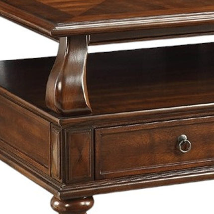 50" Dark Brown Solid Wood Coffee Table With Two Drawers And Shelf