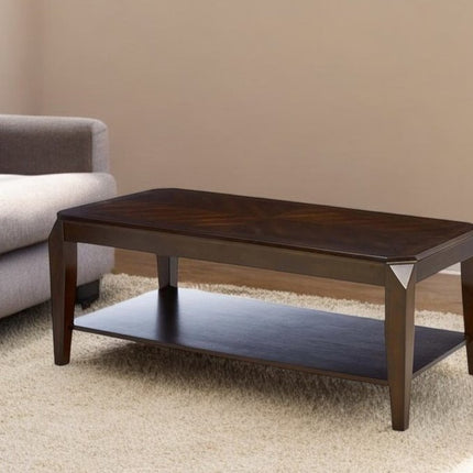 Dark Brown Solid Wood Coffee Table With Shelf