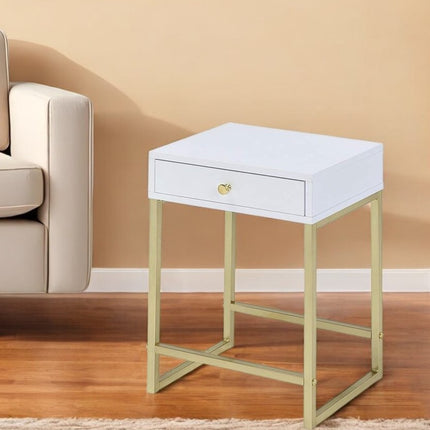 24" Gold And Black Solid Wood End Table With Drawer