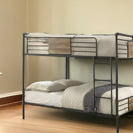 Black And Sand Full XL Over Queen Metal Bunk Bed
