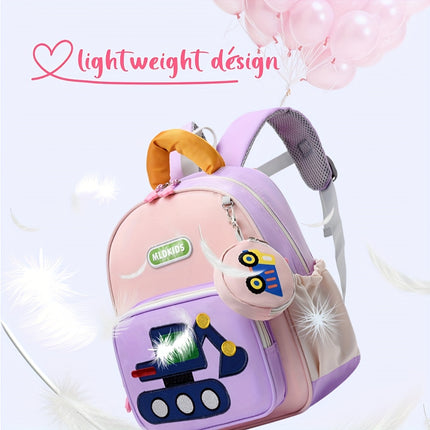 Kids' Cartoon Construction Vehicle Backpack Adjustable Straps, Lightweight,