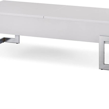 47" White and Silver Wood And Metal Lift Top Sled Coffee Table