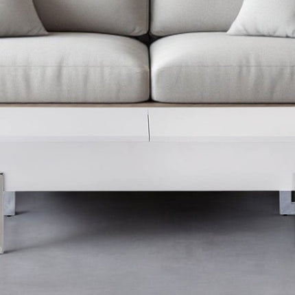 47" White and Silver Wood And Metal Lift Top Sled Coffee Table