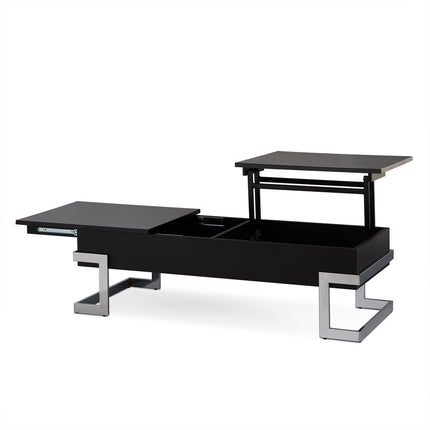 47" White and Silver Wood And Metal Lift Top Sled Coffee Table