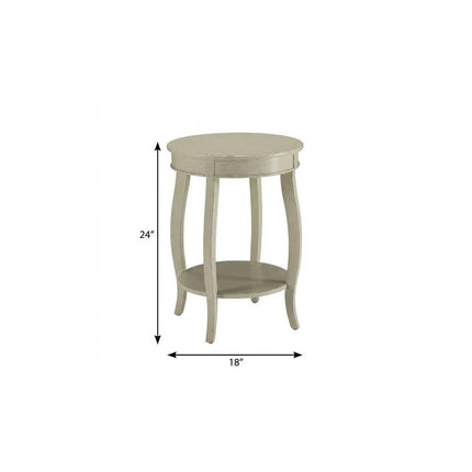 24" White Solid Wood Round End Table With Shelf