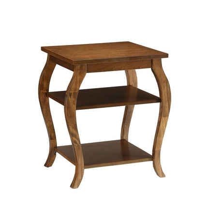 23" Brown Wood Bow Leg End Table With Two Shelves