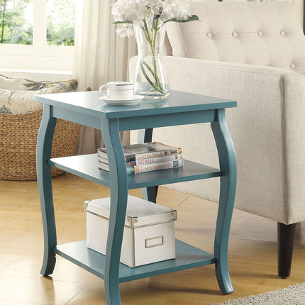 23" Brown Wood Bow Leg End Table With Two Shelves