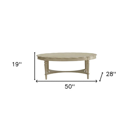 50" Antiqued White Solid Wood Oval Distressed Coffee Table