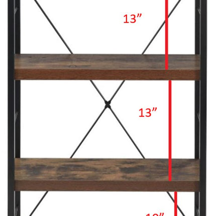 43" Black And Brown Distressed Metal and Wood Three Tier Etagere Bookcase
