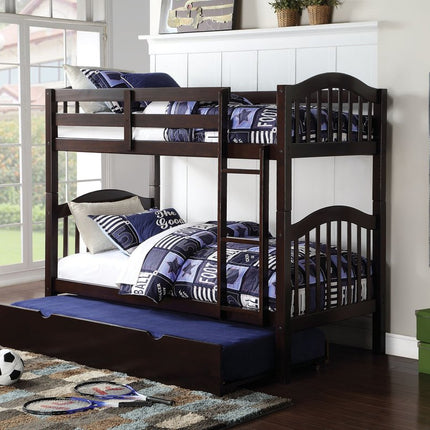 80" X 43" X 69" Espresso Pine Wood Twin Over Twin Bunk Bed