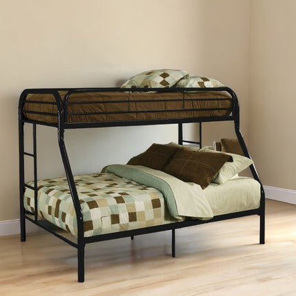 84" X 62" X 65" Twin Xl Over Queen Black Metal Tube Bunk Bed