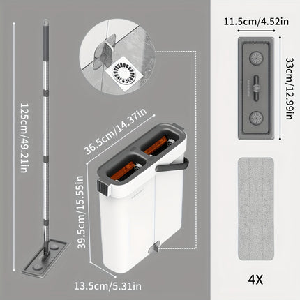 Mop and Bucket Set, Stainless Steel & Plastic, Manual, No Electricity Needed, with Wet and Dry Flat Mops
