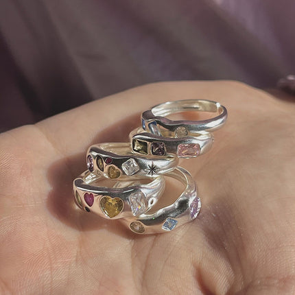 Sweet And Edgy Colorful Zircon-inlaid Adjustable Open Ring
