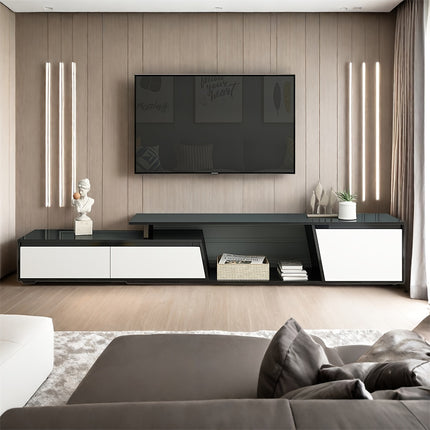 Minimalist floating design TV stand, rectangular expandable TV console, TV cabinet with 2 drawers