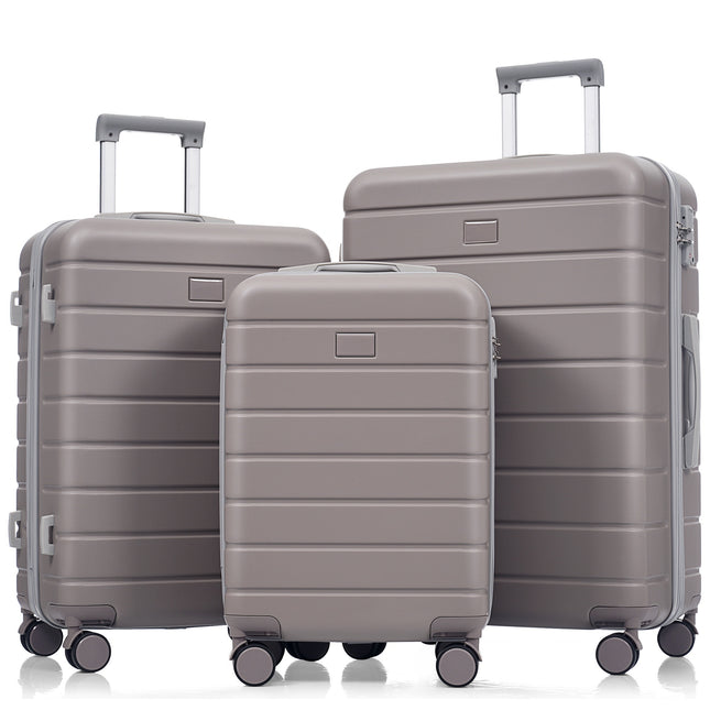 Premium ABS Travel Luggage Set , 3-Piece TSA Lock Suitcase Ensemble with 20, 24, and 28 Inch Sizes with 360° Spinner Wheels, brown
