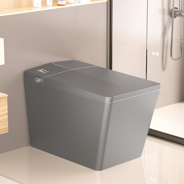Square Smart Toilet with Built-in Tank for Bathroom, Remote Control, Tankless Bidet Toilet with Foot Touching Lid Opening, Auto Flush, Heated Seat, LED Digital Display, User Memory, Matte Grey