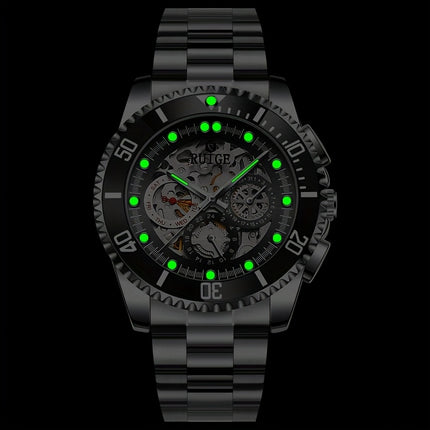Men's Automatic Mechanical Watch with Luminous & Dual-Sided Hollow Hands