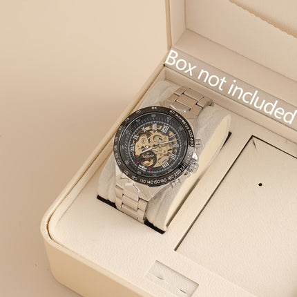 Men'S Luxury Automatic Mechanical Watch - Elegant Steel Band, Multi-Function Sun/Moon/Star Display,