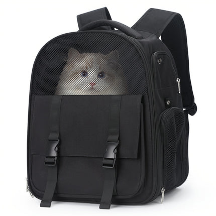 Large Capacity Portable Pet Carrier Backpack Breathable Nylon with Transparent Front Panel