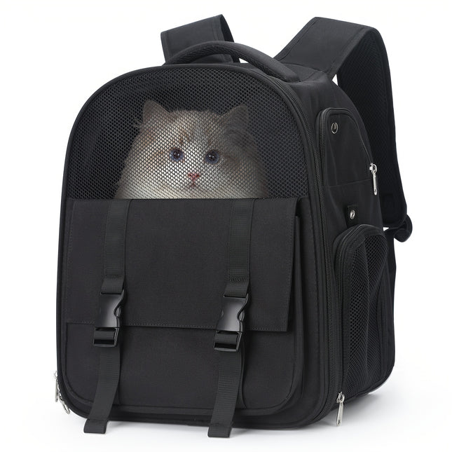 Large Capacity Portable Pet Carrier Backpack Breathable Nylon with Transparent Front Panel