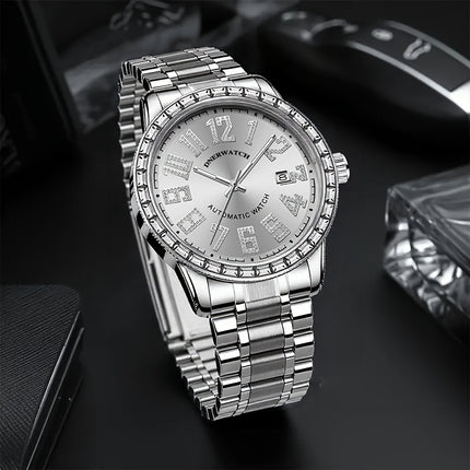 Men'S Casual Classic Automatic Mechanical Watch with Luxury Rhinestone Scale,