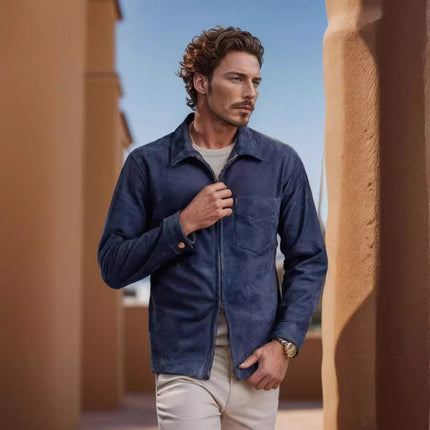 Simple Men's Suede Fabric Jacket Solid Color Fashion City