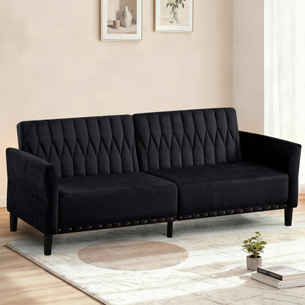 Sofa Bed with Adjustable Back And Armrests, Tufted Sleeper Sofa with Naihead Trim
