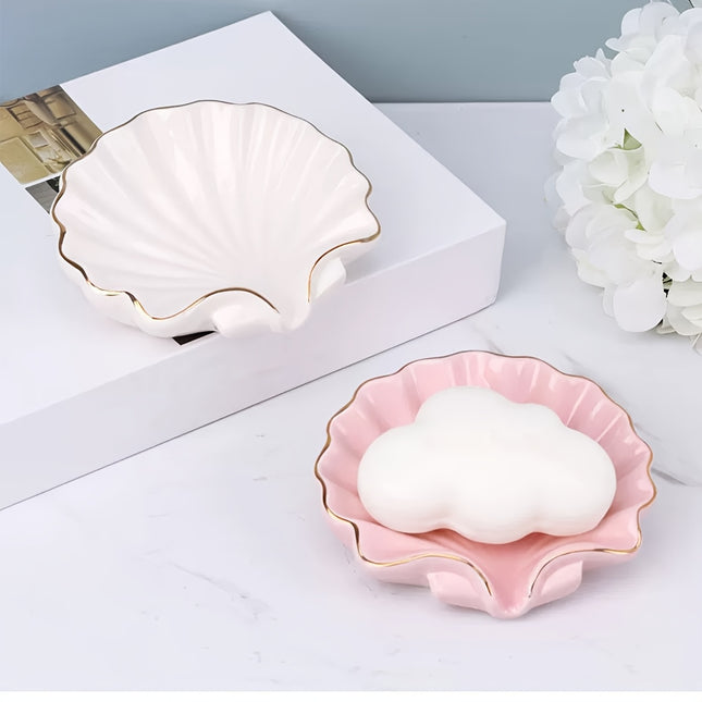 1pc Ceramic Shell Soap Dish for Bathroom Sink, Perfect for Christmas And Holiday Gifts.