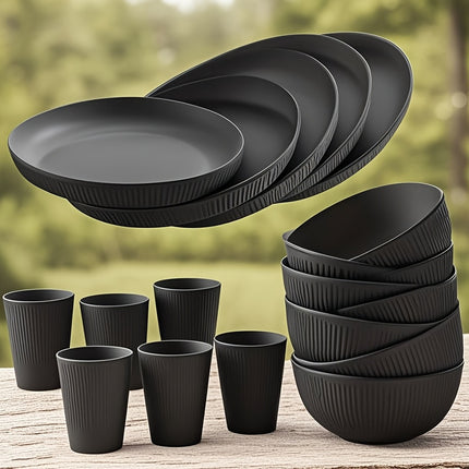 18pcs Tableware Set Made of Unbreakable Plastic Plates, Bowls, And Cups, Safe for Dishwashers