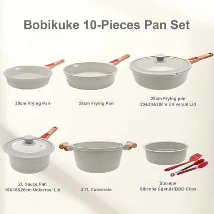 10 Pcs Pots and Pans Set with lid, Kitchen Cookware Sets for Cooking with Removable Handle,