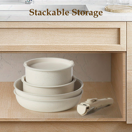 12pcs Cookware Sets White Granite Kitchen Accessories, Nonstick Pots And Pans Set,