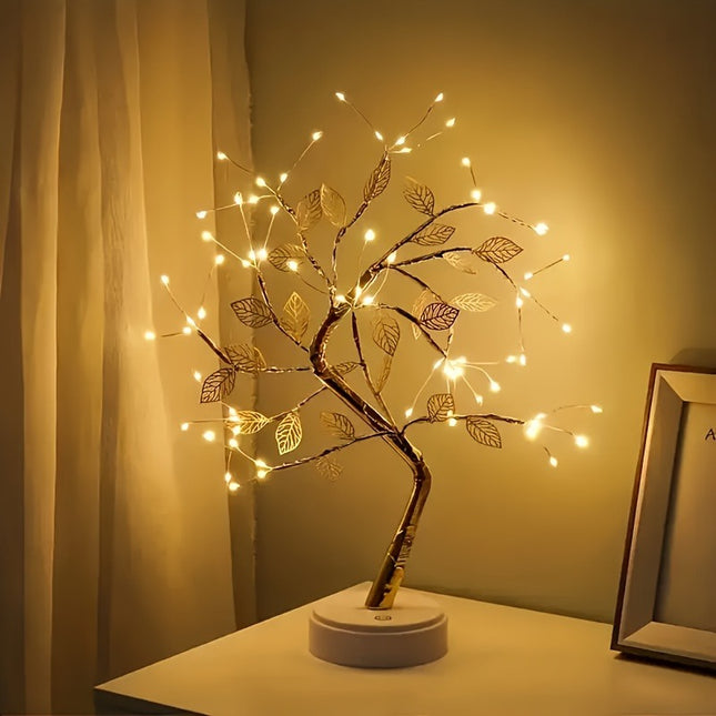 Golden Leaf Tree Lamp with 72 LEDs, Warm Light Decorative Night Light, USB/ Battery Dual Power Supply