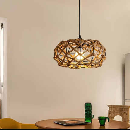 1pc Handmade Woven Rope Chandelier, 11.81-Inch Wide Pendant in Rustic Linen Color for Kitchen