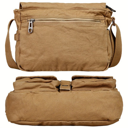 Retro-Style Canvas Messenger Bag Suitable for Casual Travel, Featuring a Spacious Design