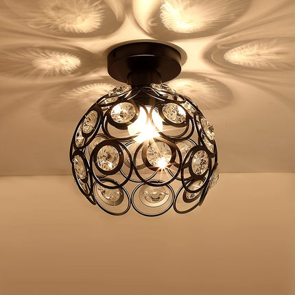1pc Elegant Crystal Chandelier, Modern Semi-Flush Mount Ceiling Light with Polished Metal Finish,